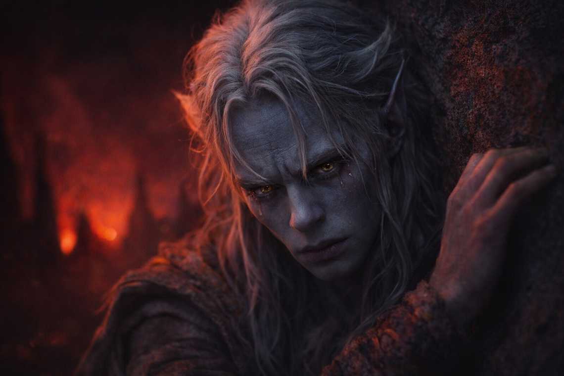 Drusniel stares at the red horizon until his eyes burn