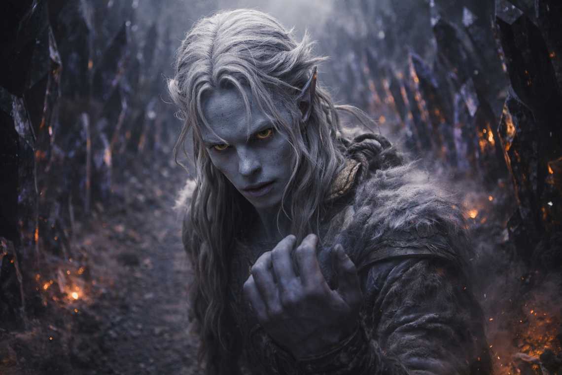 Narrow corridor between black crystal spires