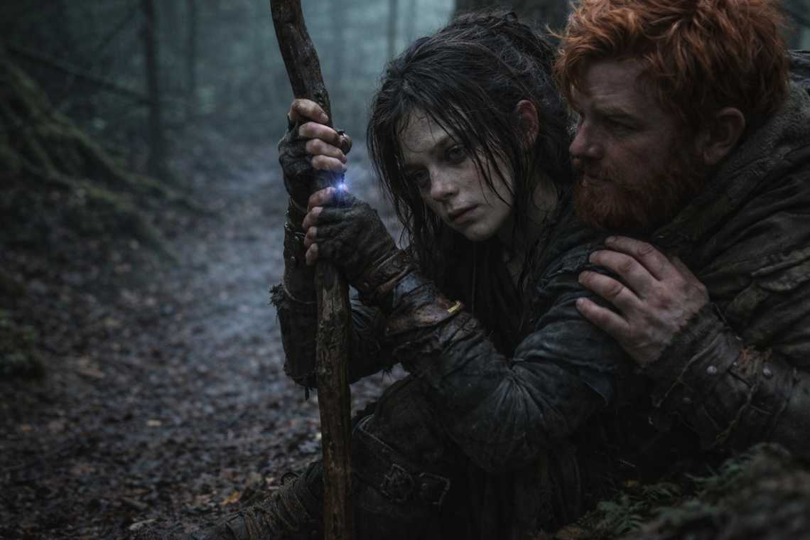 Maris leaning on her staff