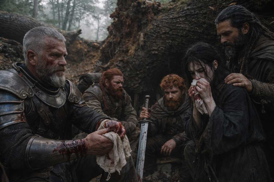 The group camps in the clearing of fallen oaks, defensible and exhausted