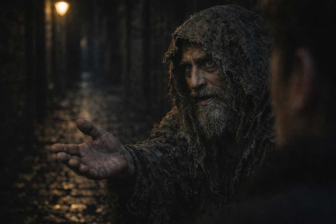 The beggar delivers the prophecy