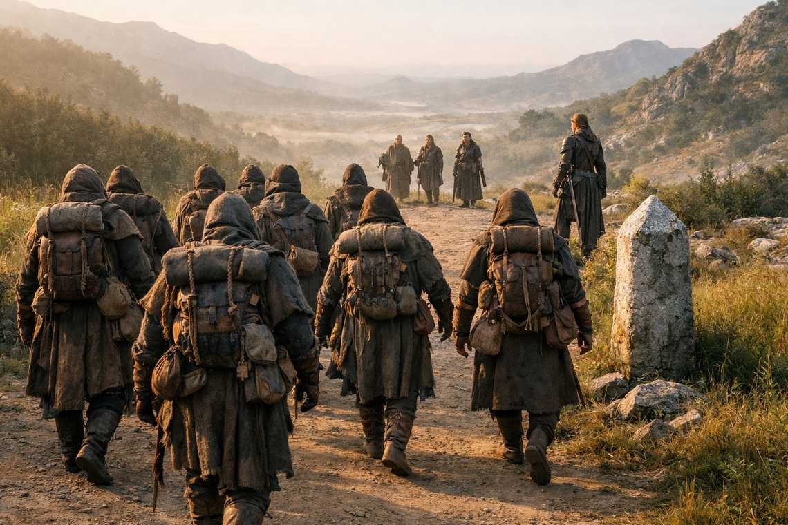 Retinue departing toward the west