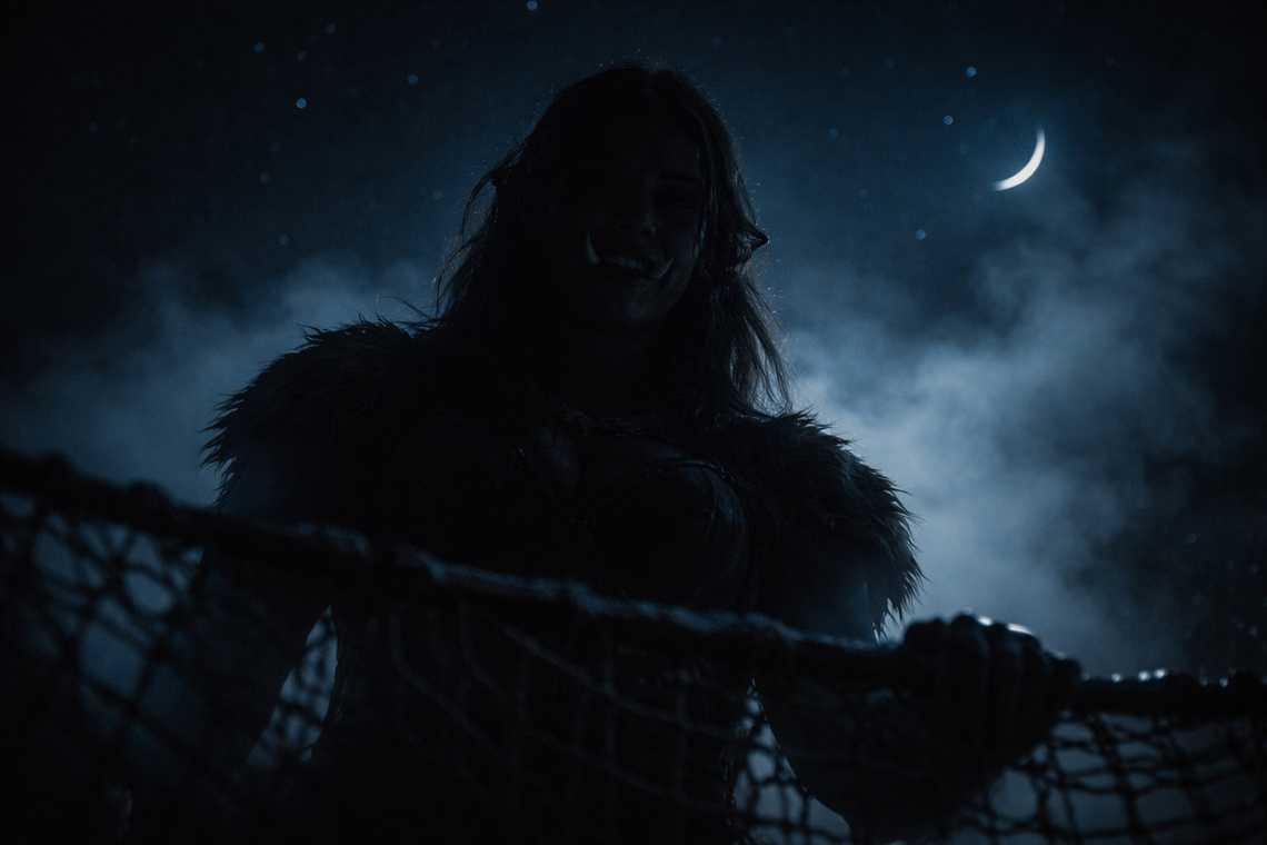 Silhouette of the orc huntress against the night sky