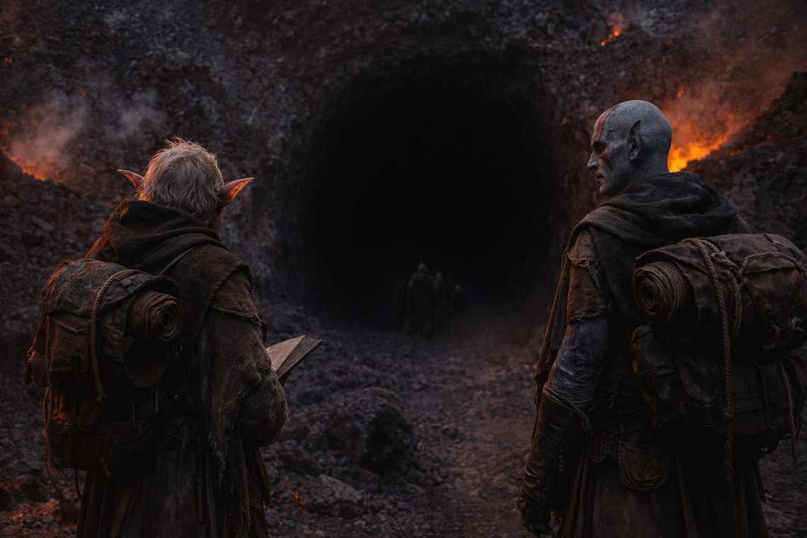 Drusniel swallowed by the mountain as the entrance light disappears