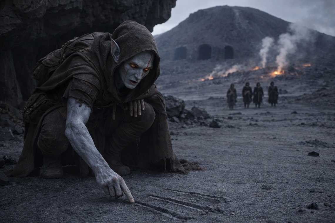 Elion scouting tunnel mouths along the mountain's southern face