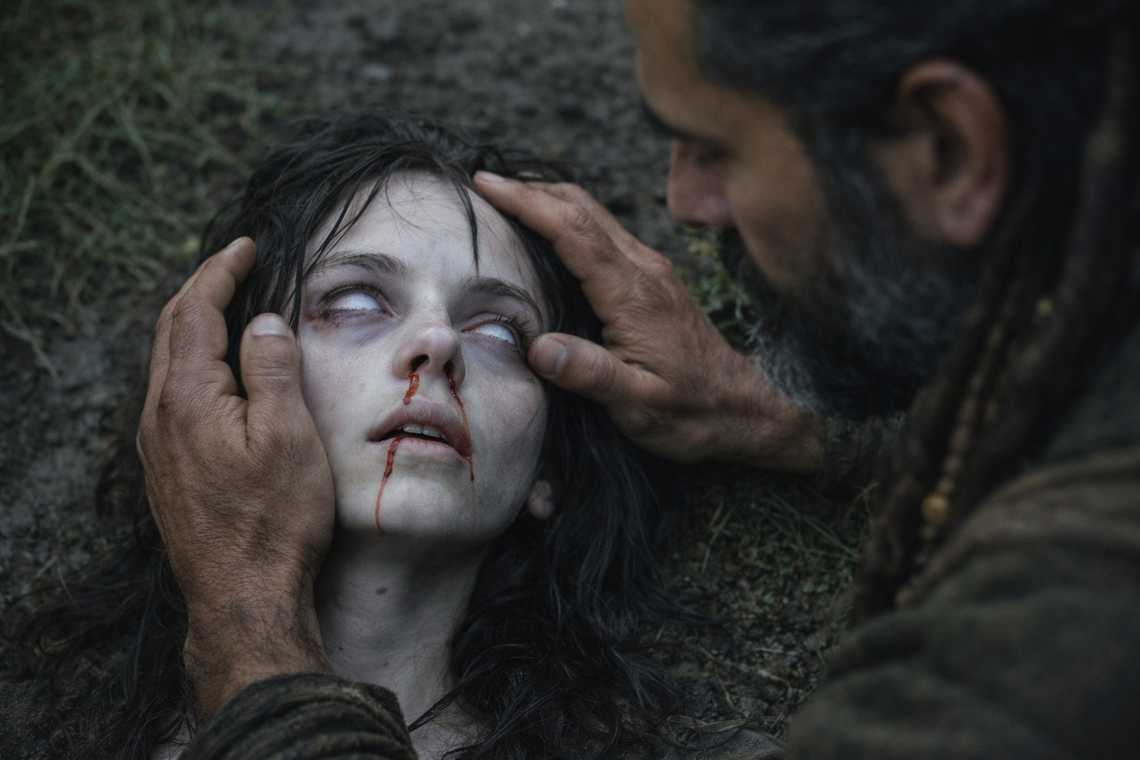 Maris's eyes roll back, her pupils uneven, her body no longer her own