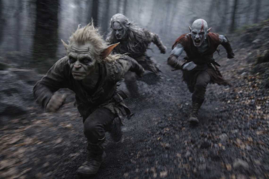 The three running into the forest as shrieks close in