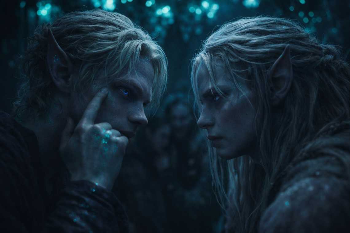 Annariel whispers confidence to Drusniel before the trial