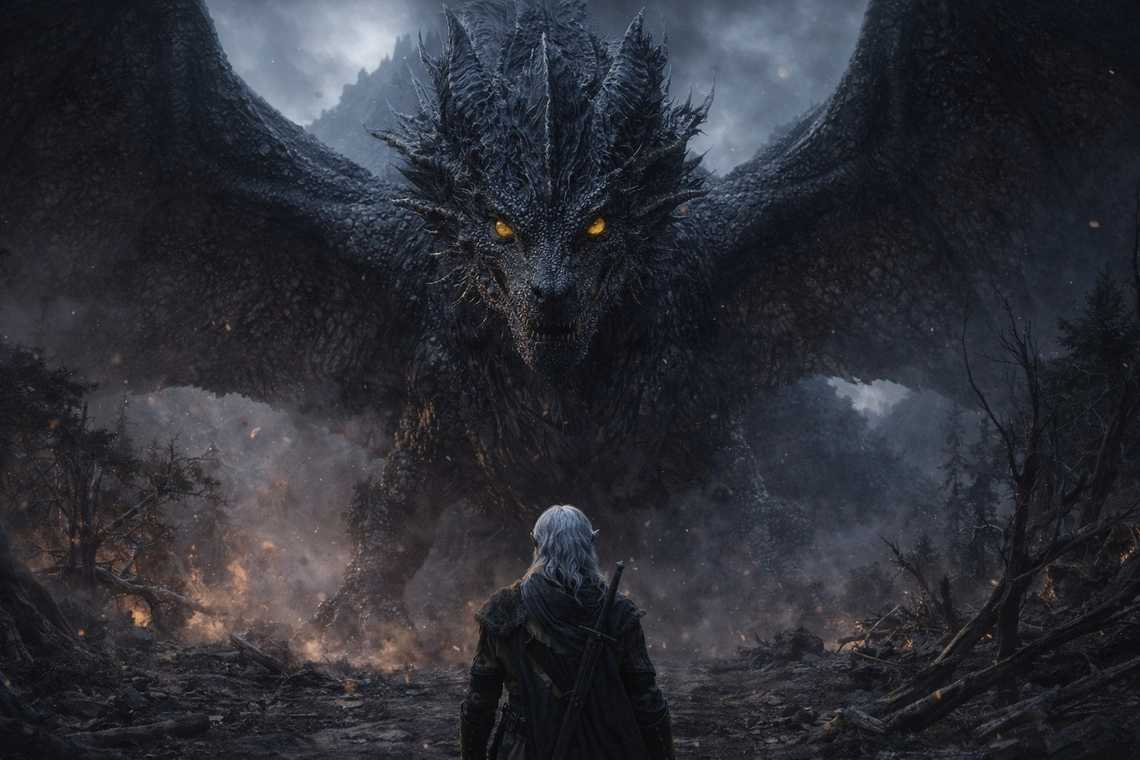 The dragon reveals itself in the clearing