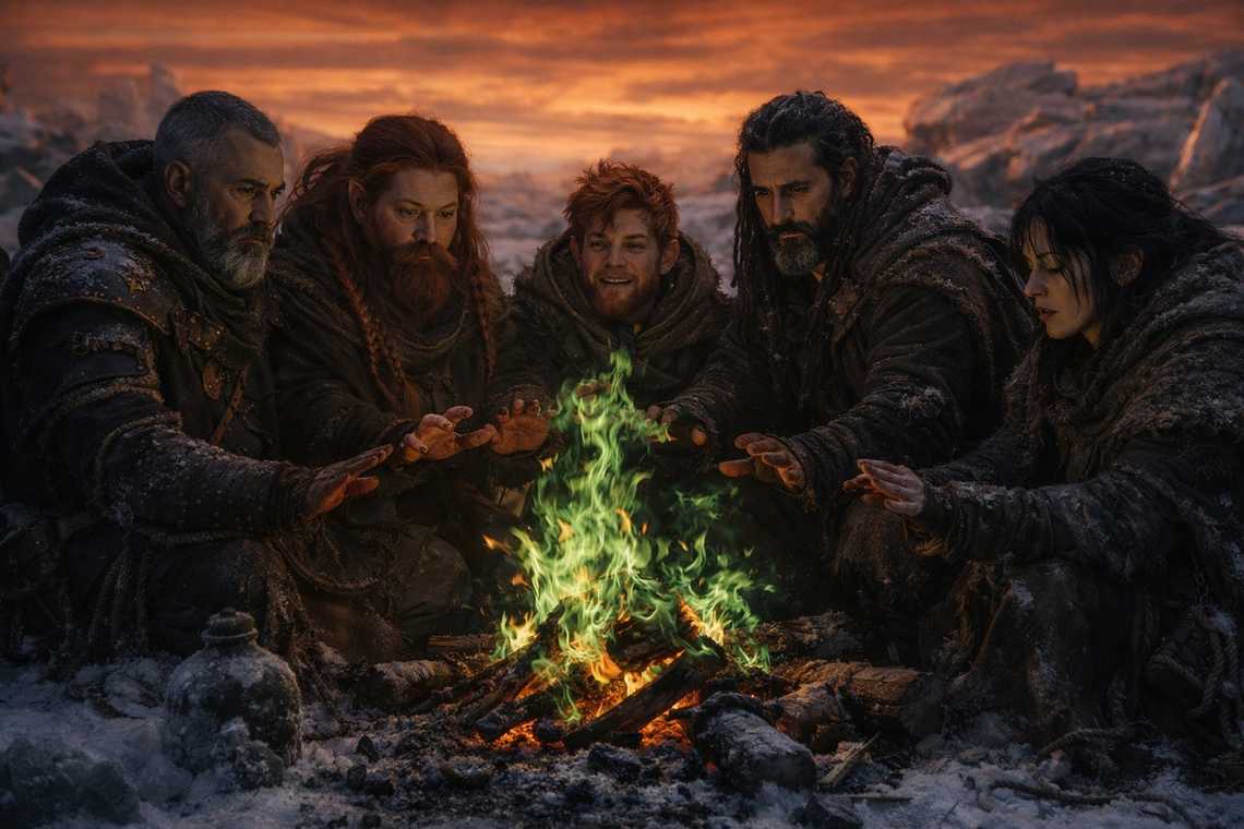 Green camp fire turning to embers