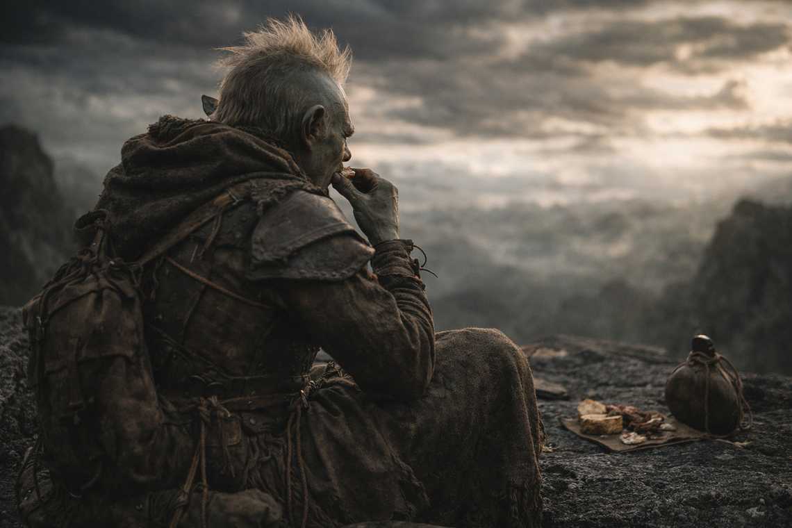 Srietz eating breakfast in silence, back turned, the goodbye without words