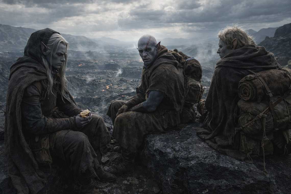 Three on the black stone shelf