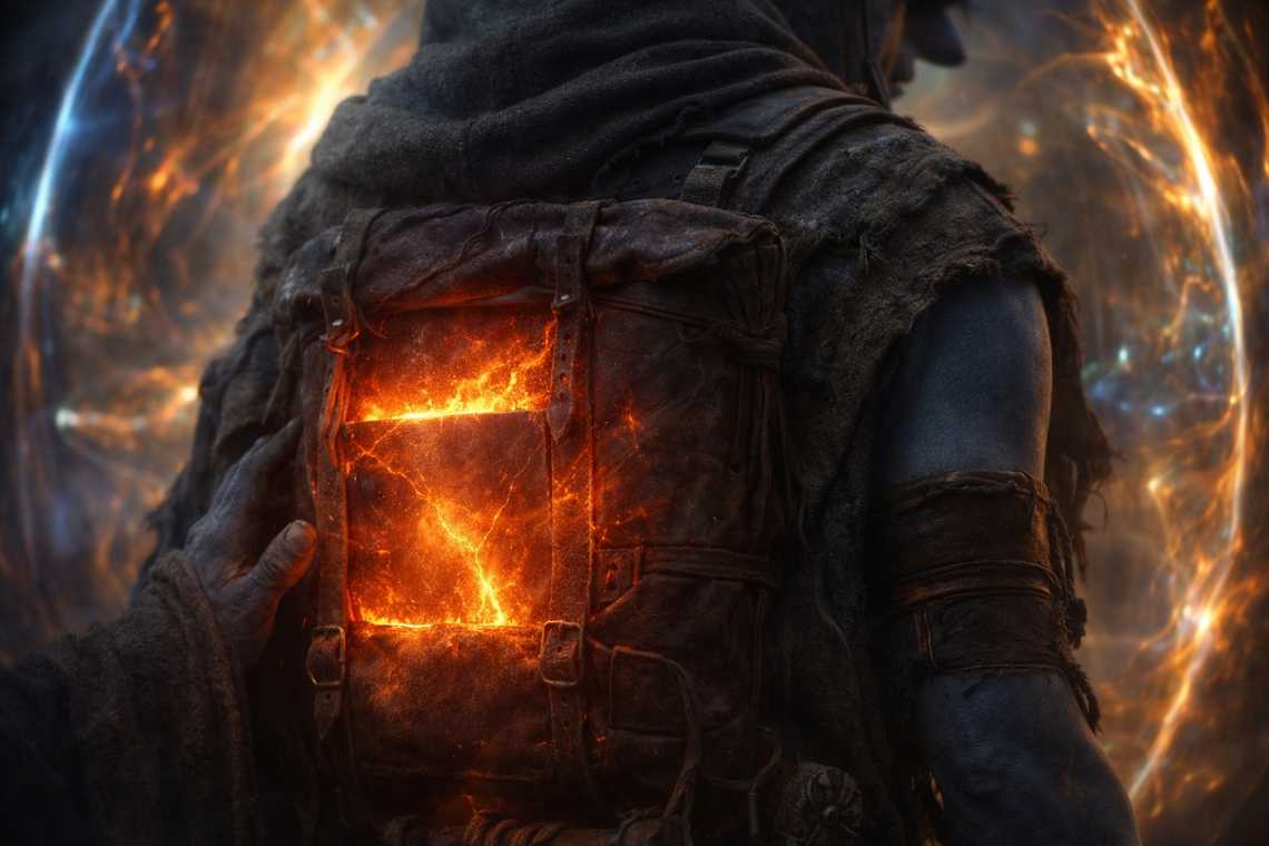 The Null activating against Drusniel's spine, warmth spreading through pack and skin