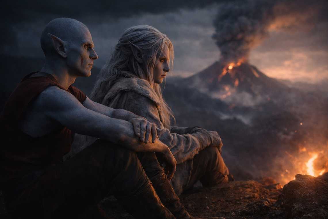 Elion sitting beside Drusniel