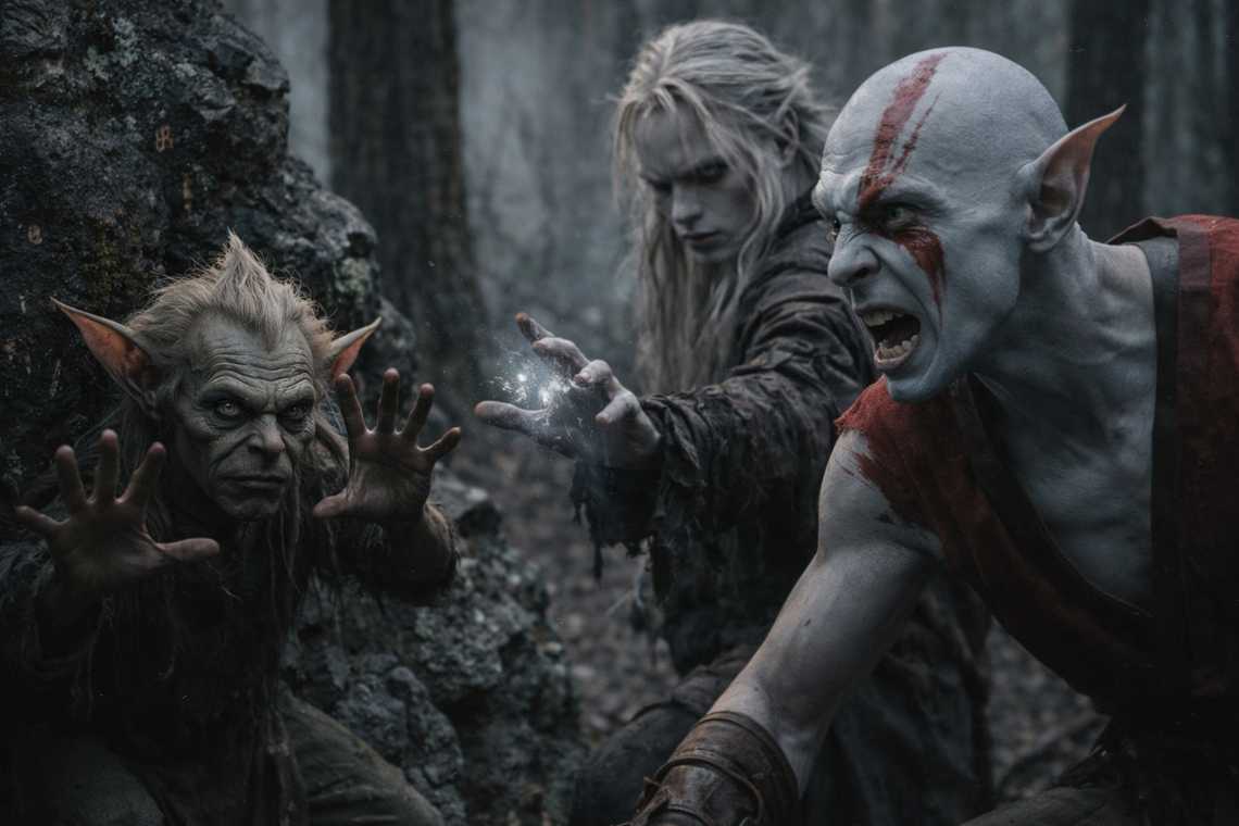 Srietz appearing from nowhere before Drusniel and Elion