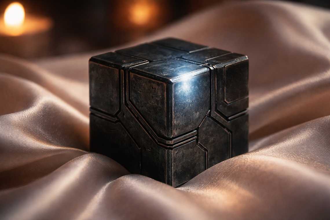 Cube resting on silk with an unsettling presence