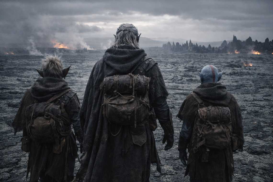 The group walks northeast into open basalt, no cover, no guide, no promise ahead