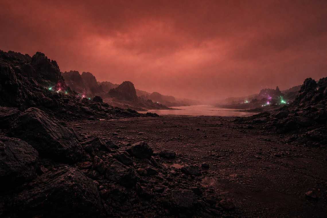 Wyrmreach landscape under red ambient light