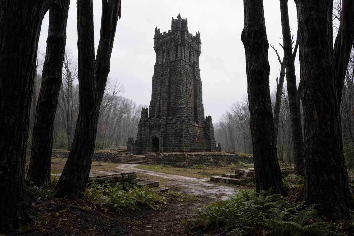 Tower through dead trees