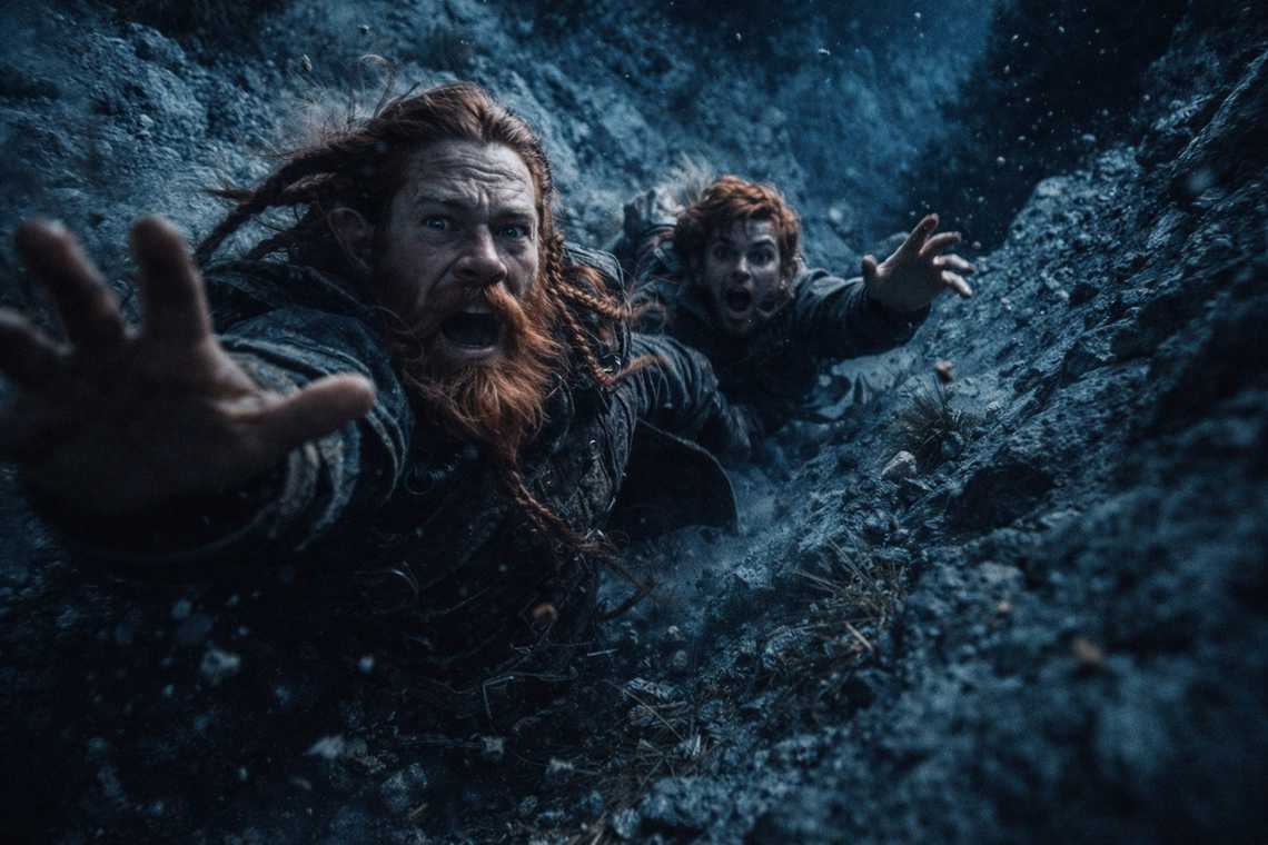 Dulint and Balin falling down the cliff