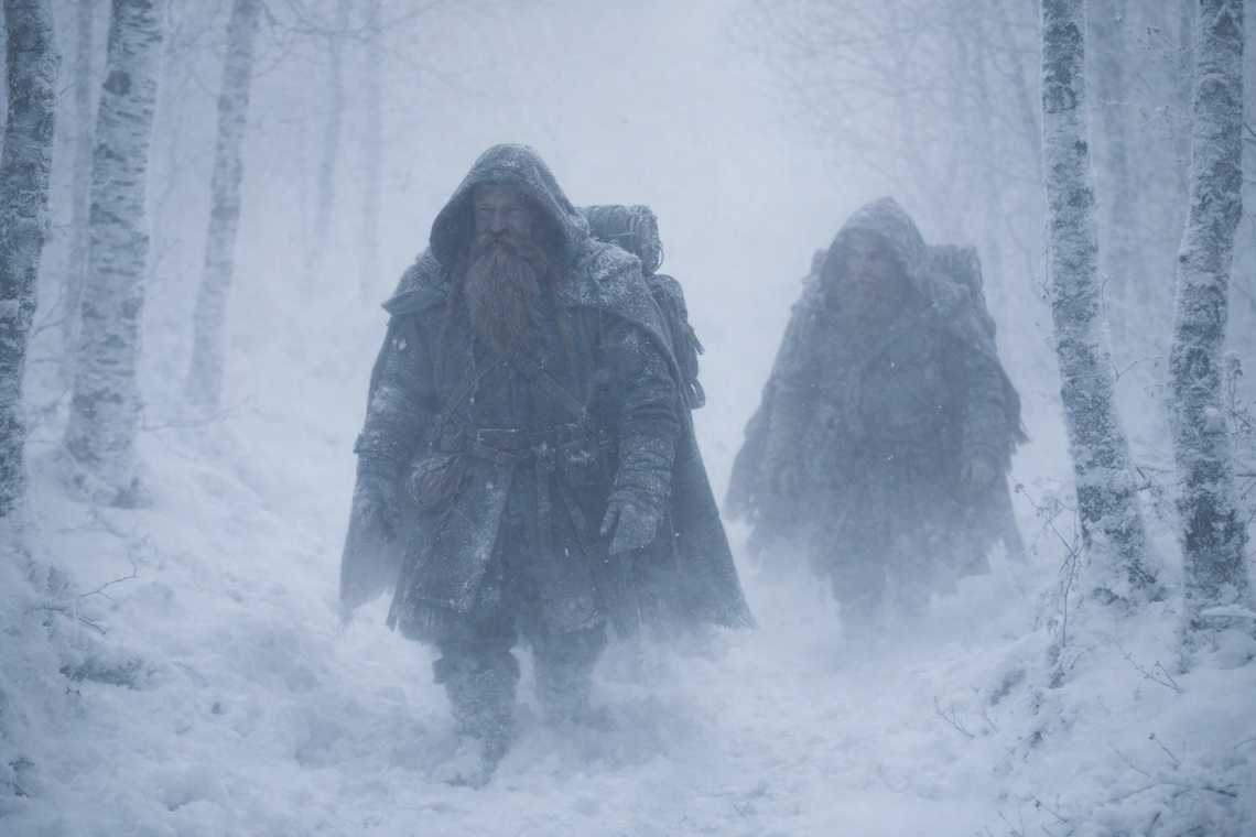 Balin and the group moving through Frostgard's heavy fog
