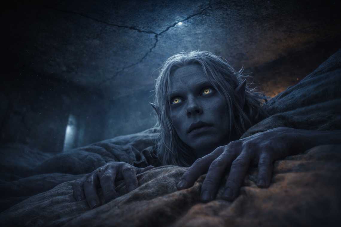 Cracked ceiling in the dark after the message