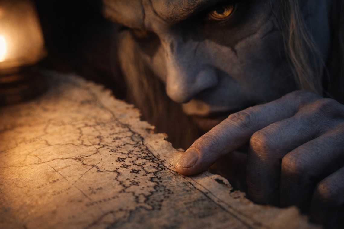 Zaelar pointing at Wyrmreach on the map