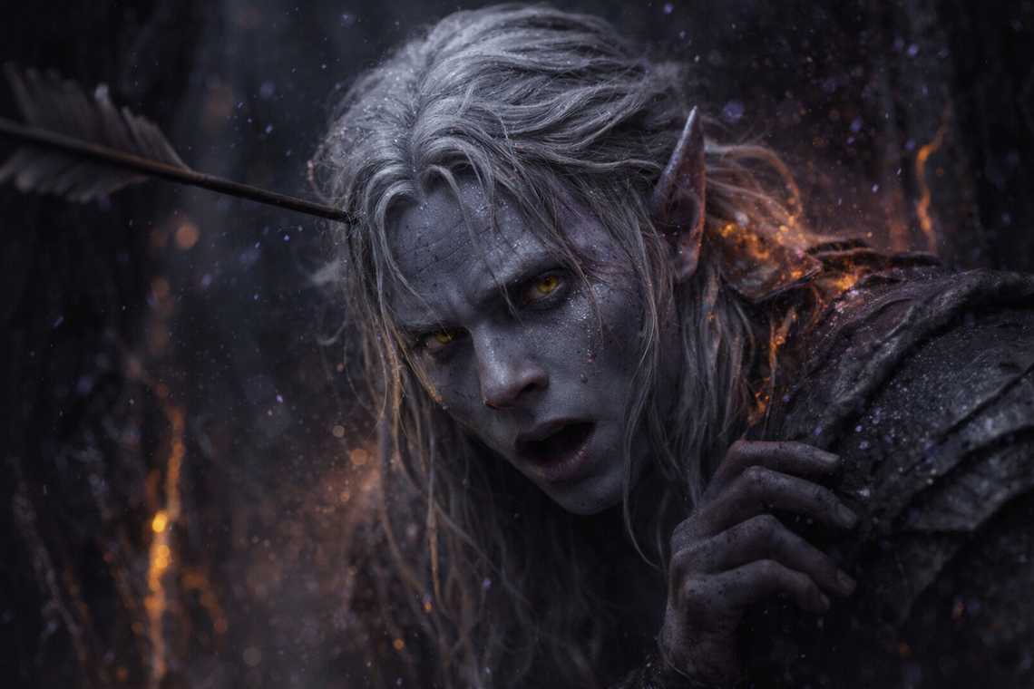 The shaft passes Drusniel's ear