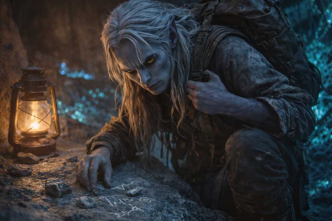 The three companions prepare to move east, packing gear in the cave