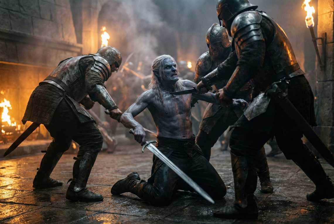 The moment Drusniel's father falls