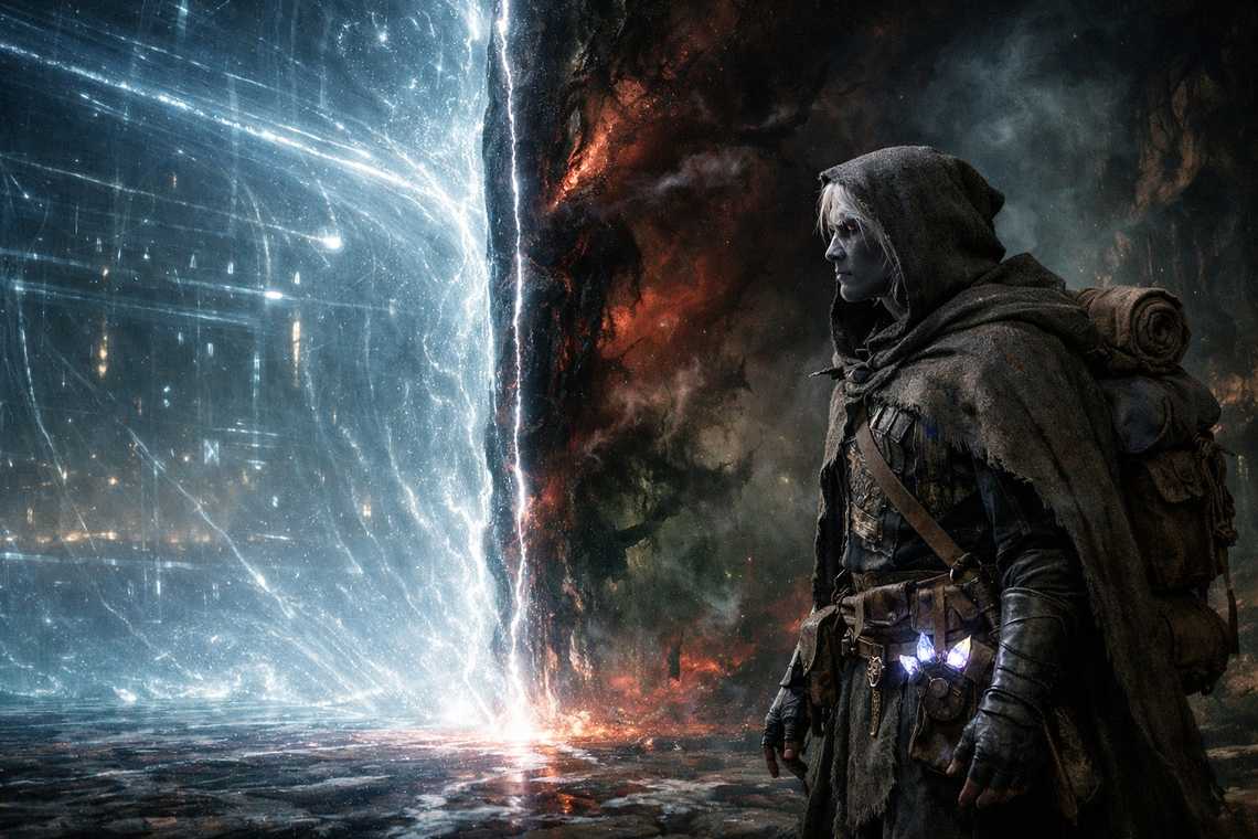 The dimensional seam opening in the barrier's fabric, a hairline fracture