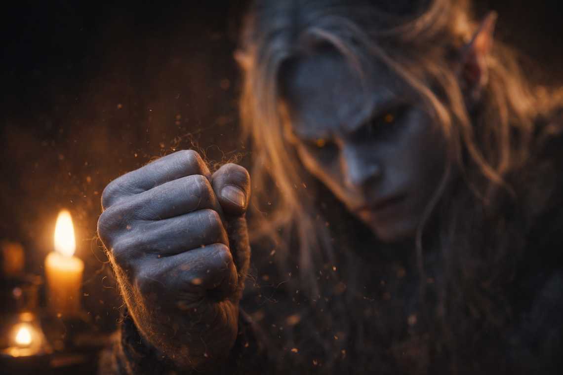 Drusniel clenching his fist as air stirs