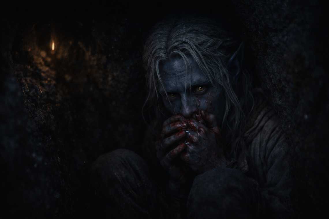 Drusniel hiding in a narrow crevice