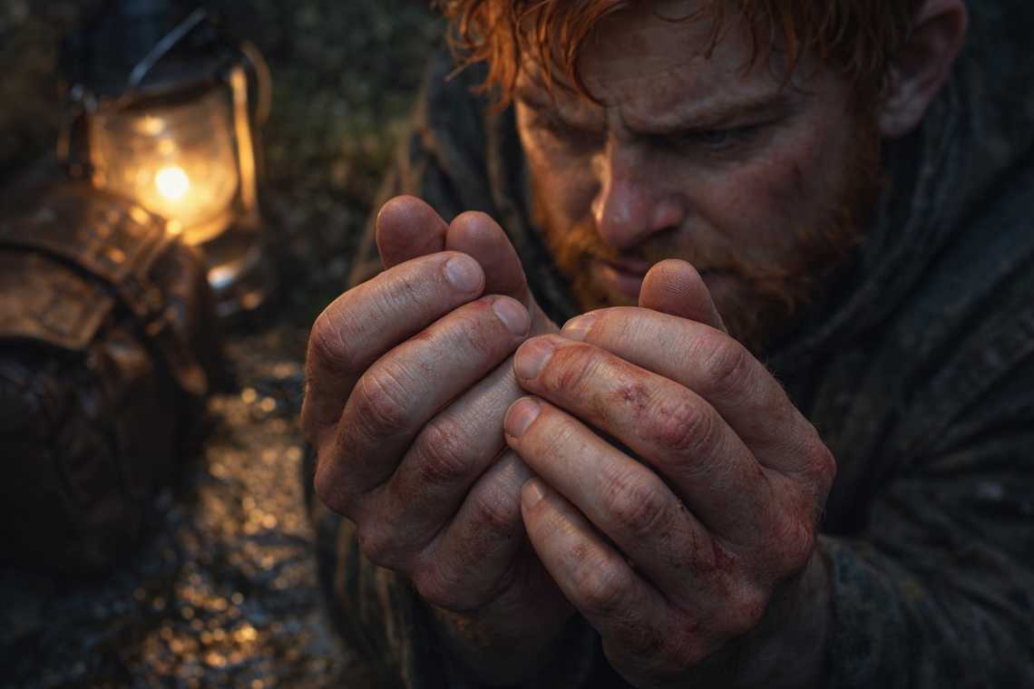 Balin's hands stained with phantom blood