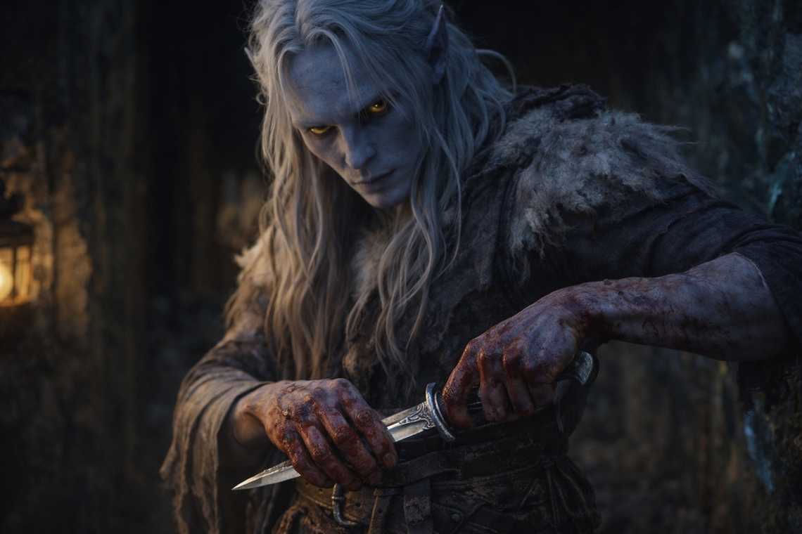 Drusniel taking the weapon and moving on