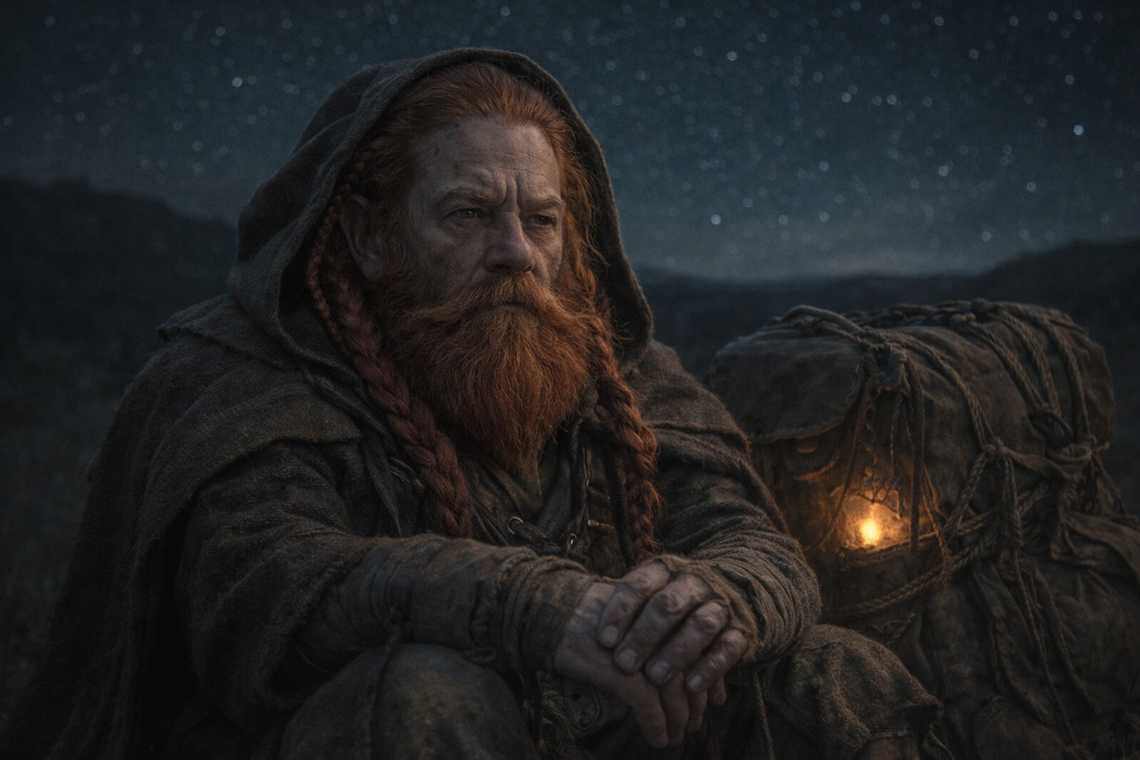 Dulint beside the pack carrying the Beacon