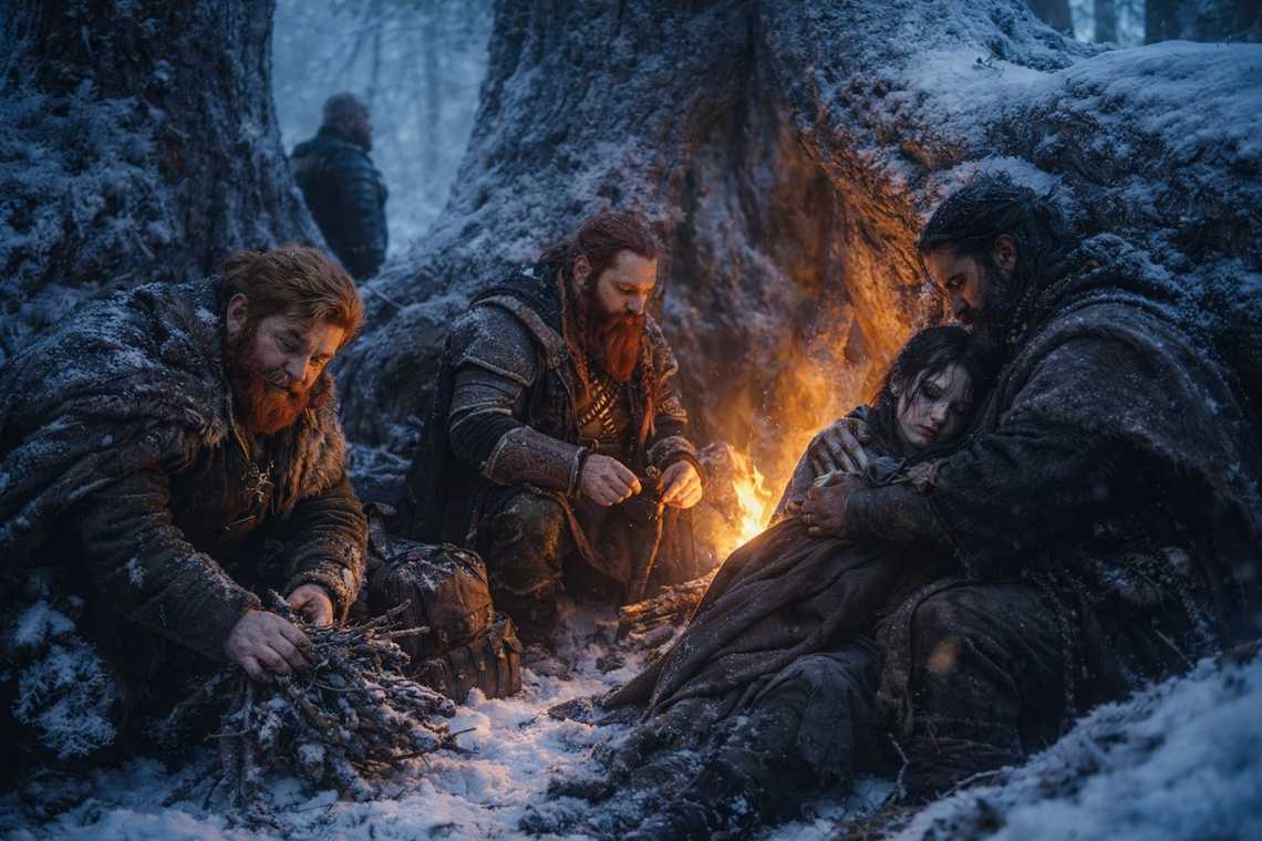 Camp set in a pine hollow, shielded by ancient roots