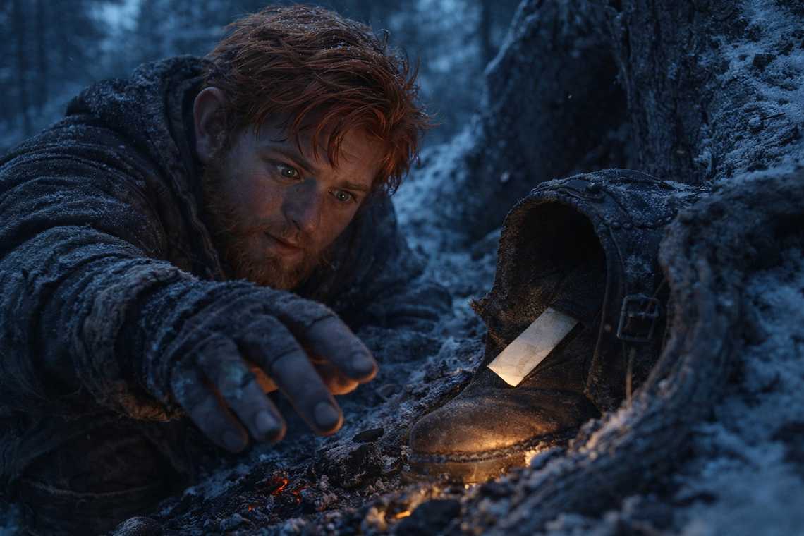 Balin finds a boot by the fire before dawn