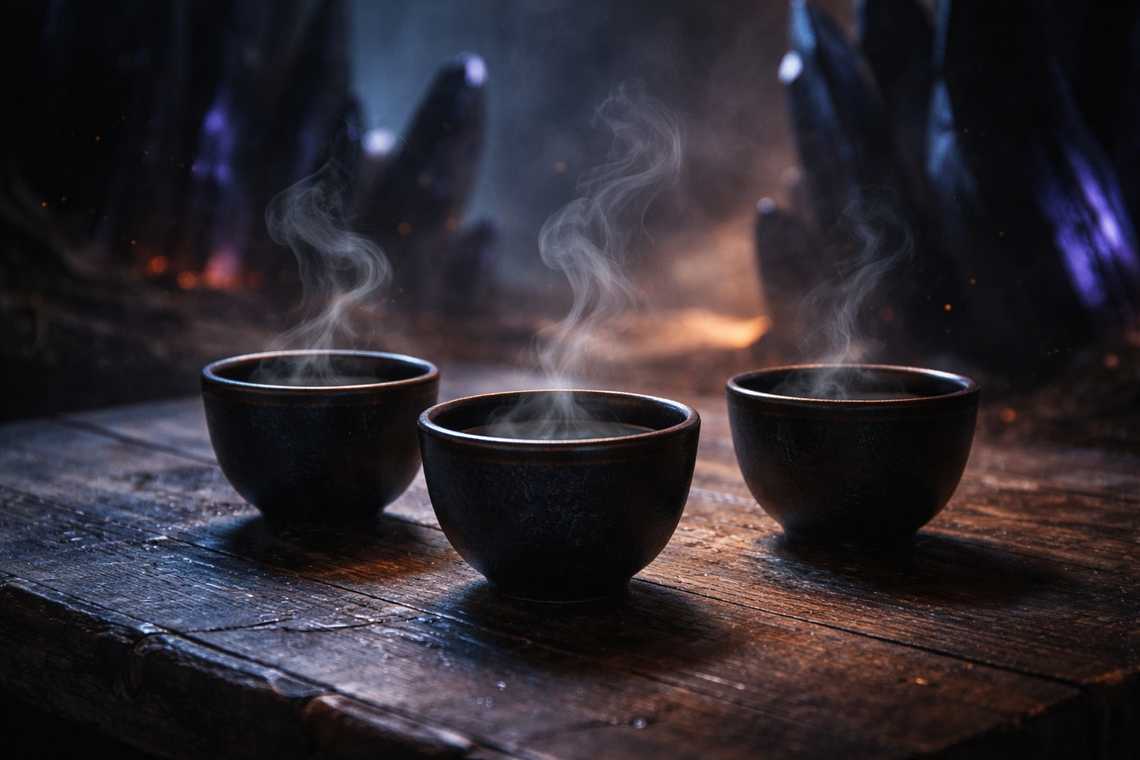 The three untouched cups on the table
