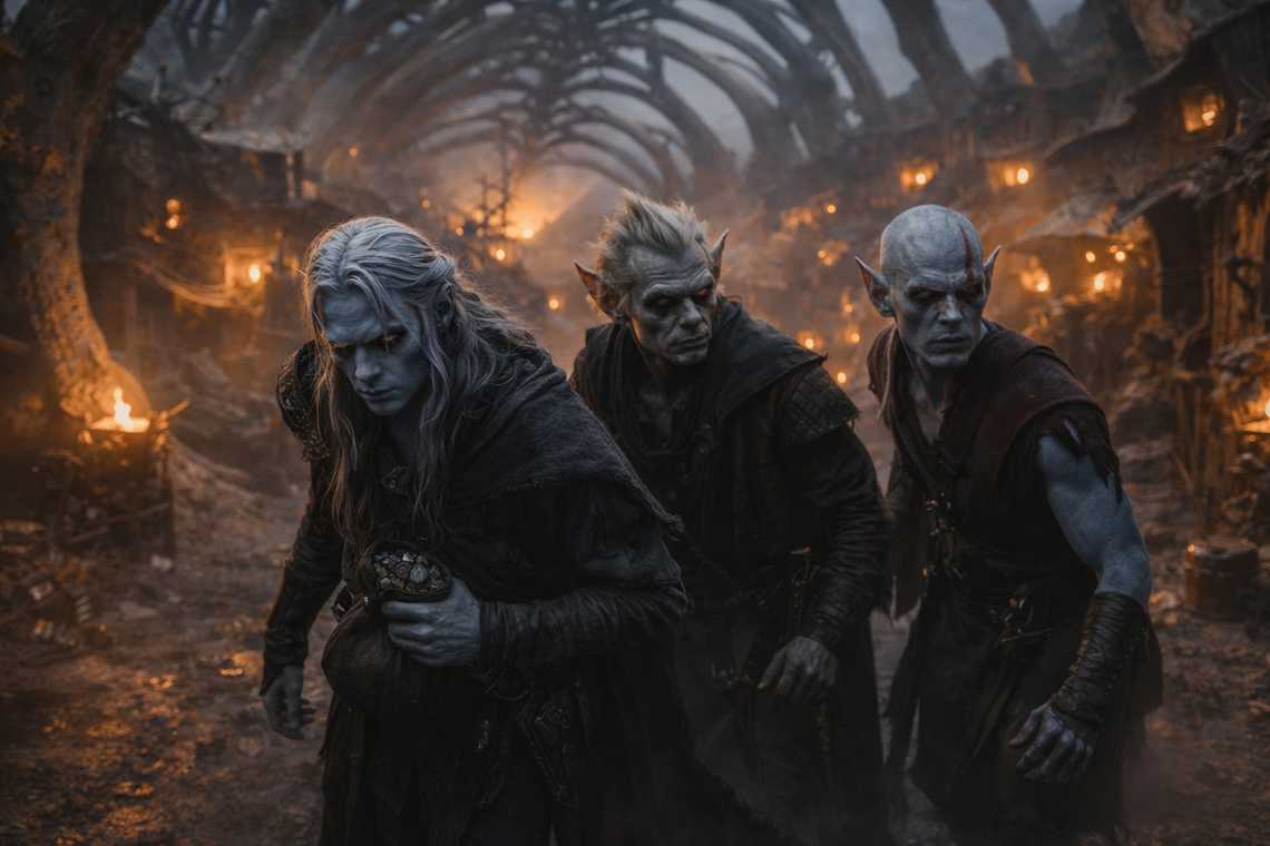 Ribcage settlement establishing shot under the Wyrmreach sky