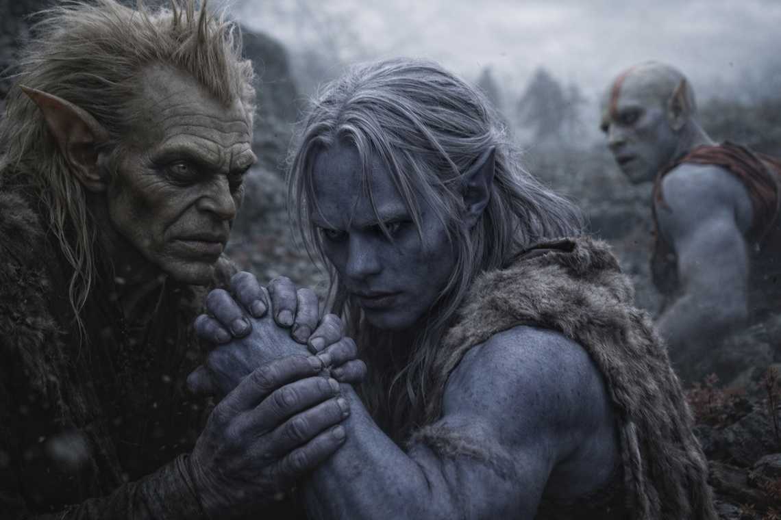 Srietz grabs Drusniel's arm to stop his magic