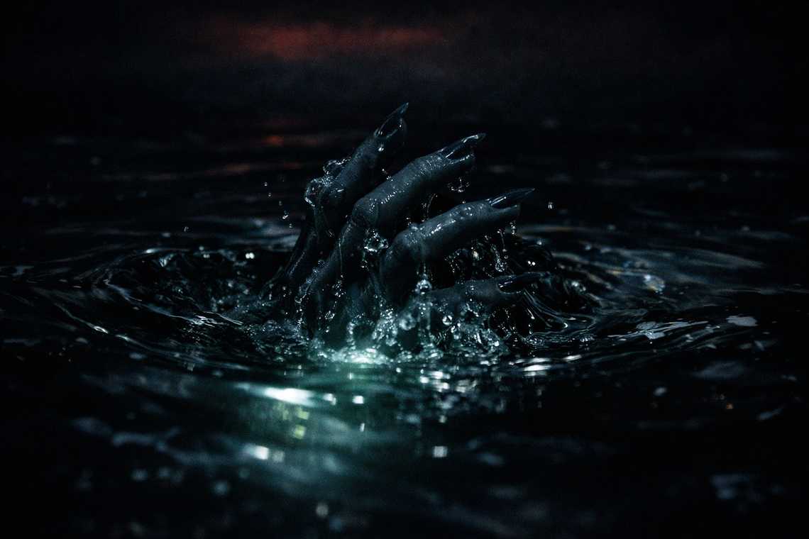 Vision of Wyrmreach: the drowning hand in black water
