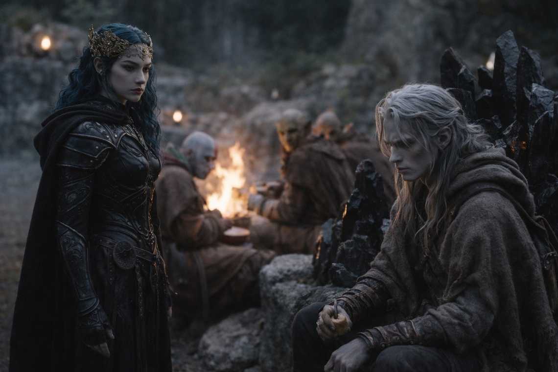 Nyxara standing during the meal briefing