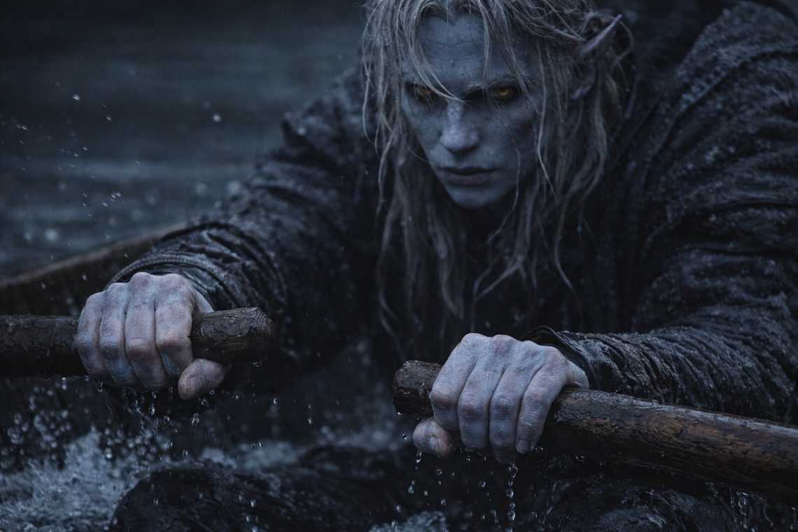 Numb drow hands gripping wet oars