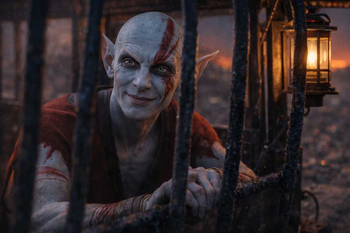 The creature watches from the far cage