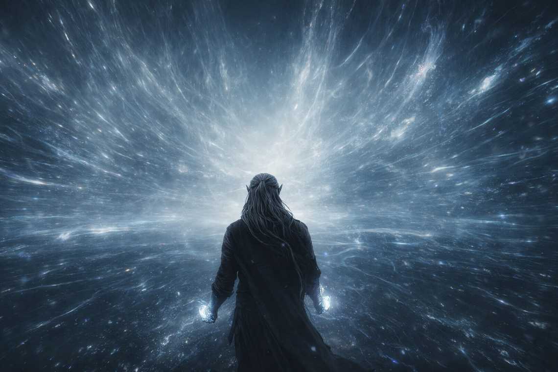 Drusniel as conduit walking through the conduit's mechanism, light bending, ground pulsing