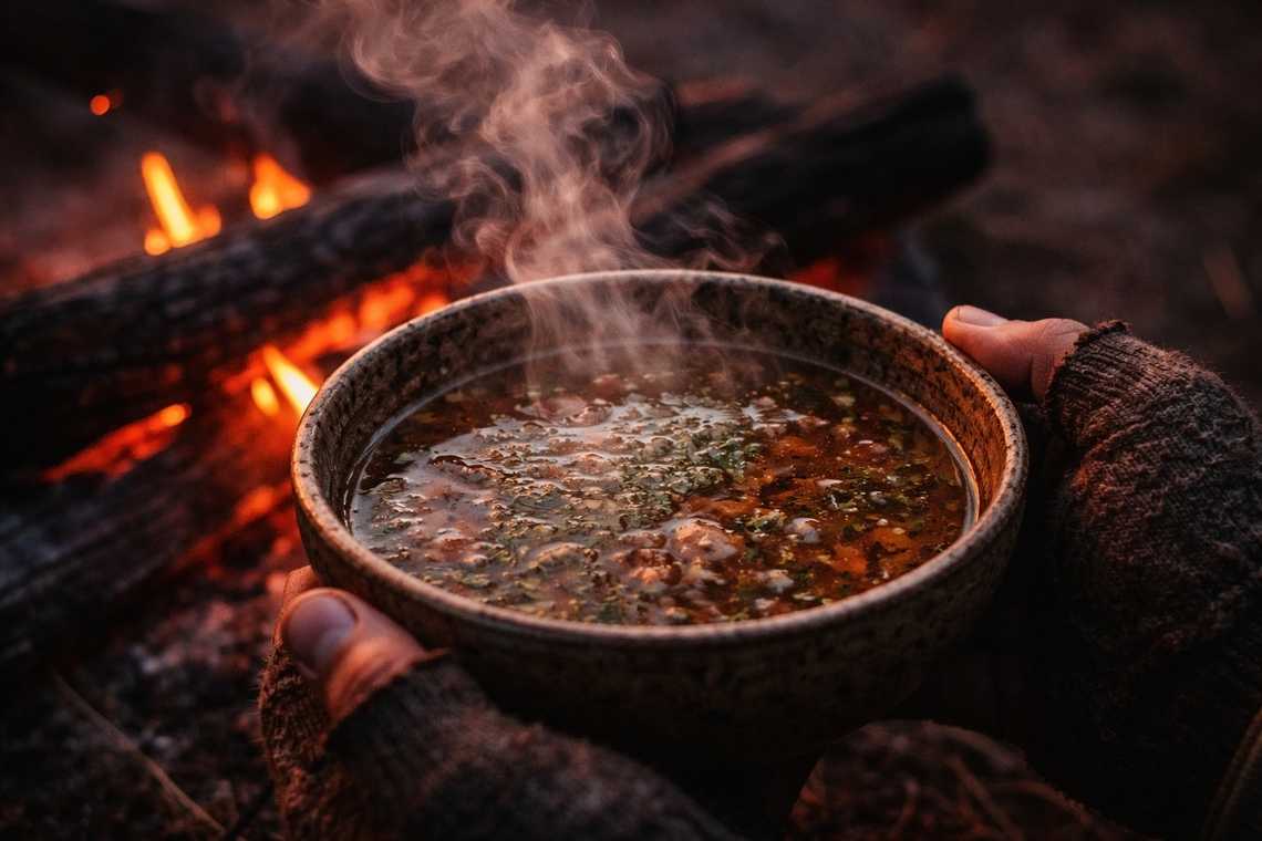 A strange hot broth near the campfire