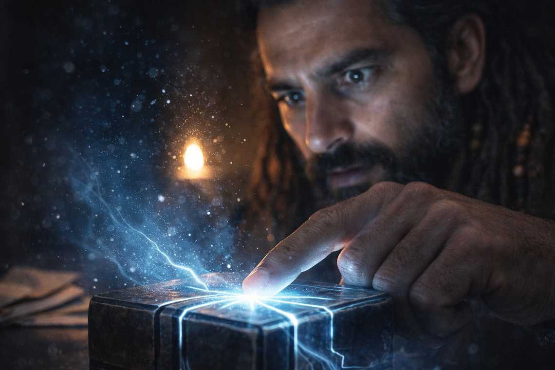 Xandor touching the cube's surface