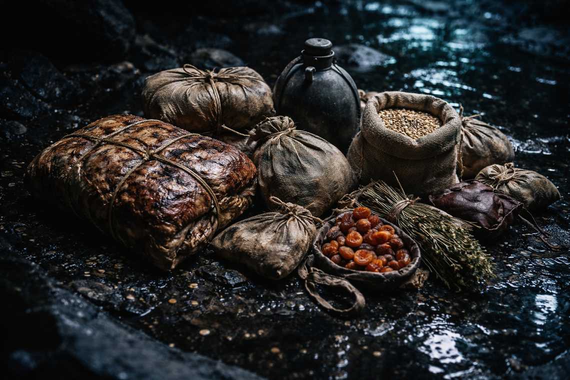 Provisions spread on the floor