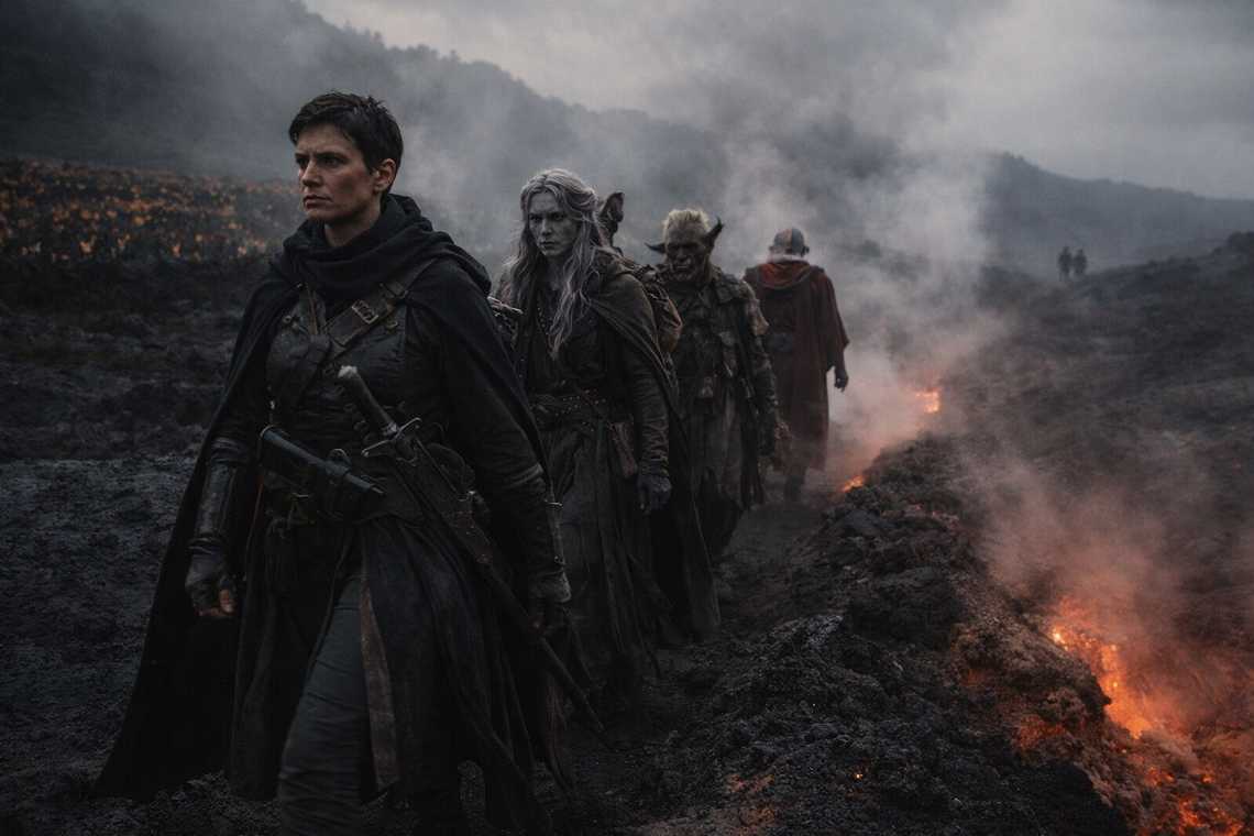 Talryn leads the group along the volcanic trail, her certainty total